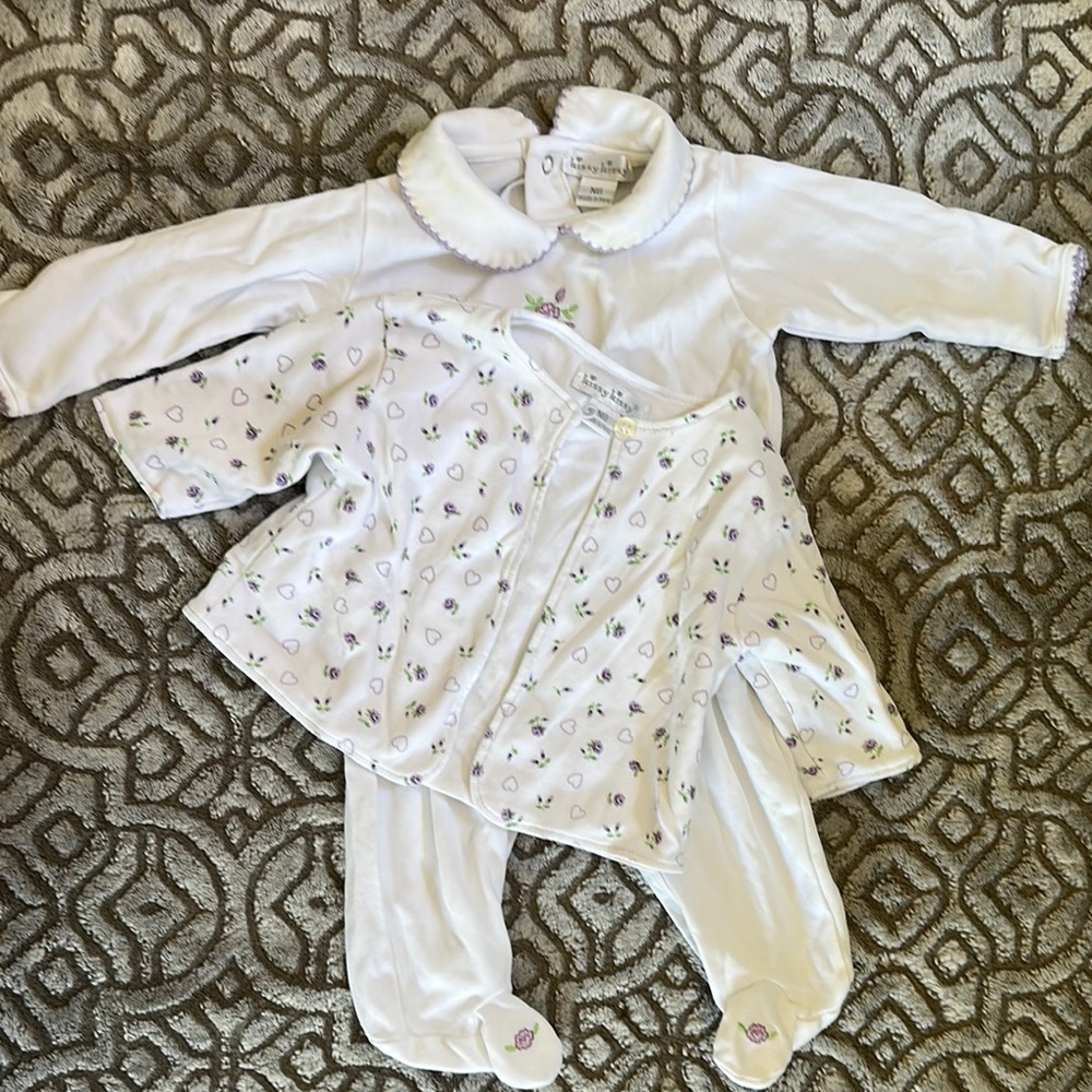 Kissy Kissy Pima Cotton White Baby Outfit Set with Floral Accents